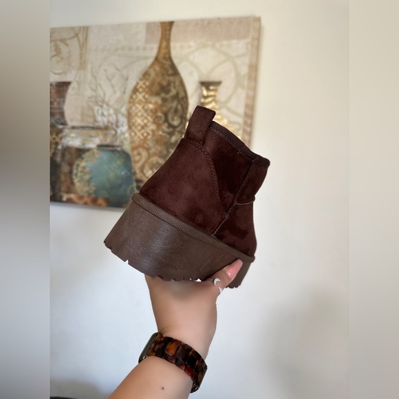 NWT!! WOMENS CHOCOLATE BROWN FUR LINED MINI PLATFORM WARM BOOTS - Picture 9 of 9